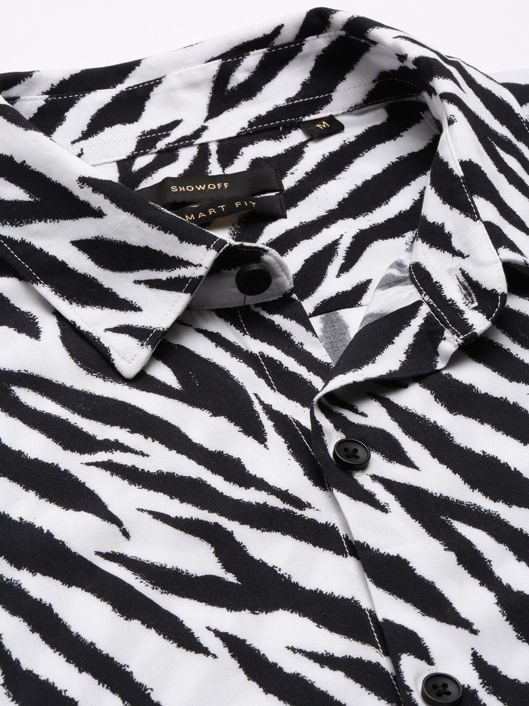 Men's White Smart Slim Fit Abstract Printed Cotton Shirt