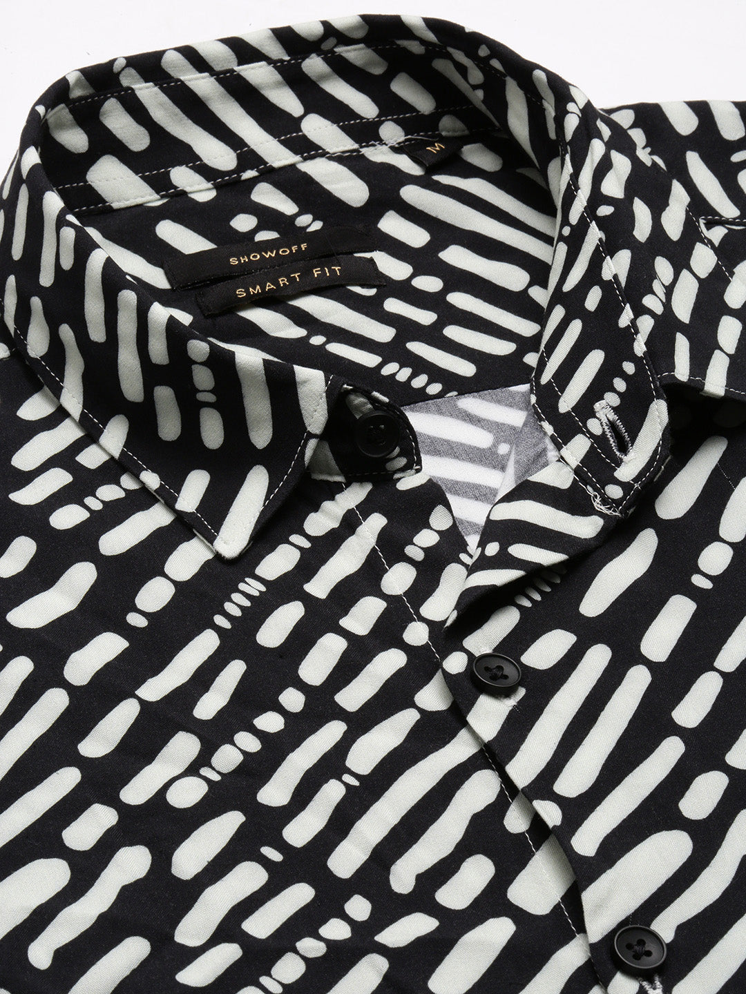 Men's Black Smart Slim Fit Printed Spread Collar Casual Shirt