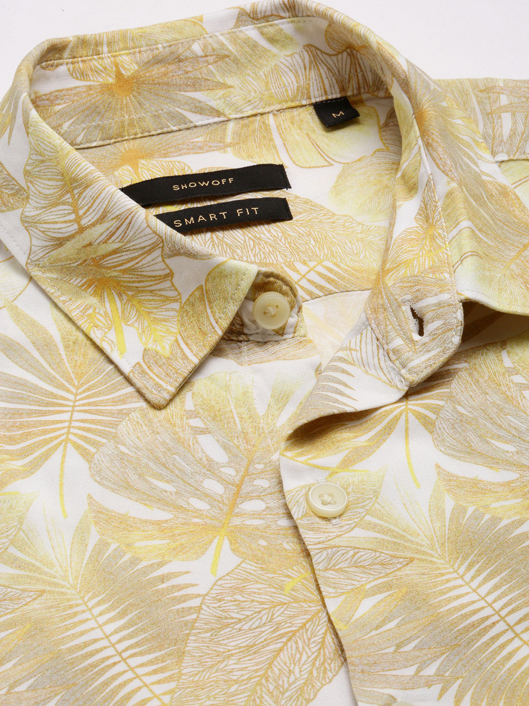 Men's Yellow Smart Slim Fit Floral Printed Cotton Casual Shirt