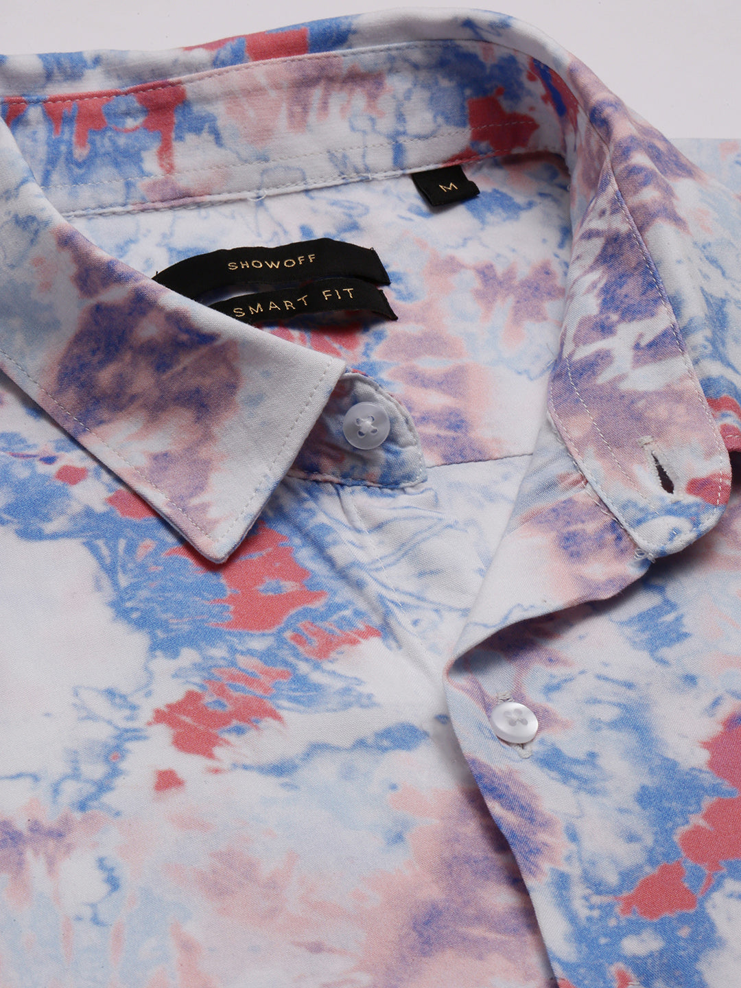 Men's Blue Smart Slim Fit Abstract Printed Spread Collar Cotton Casual Shirt