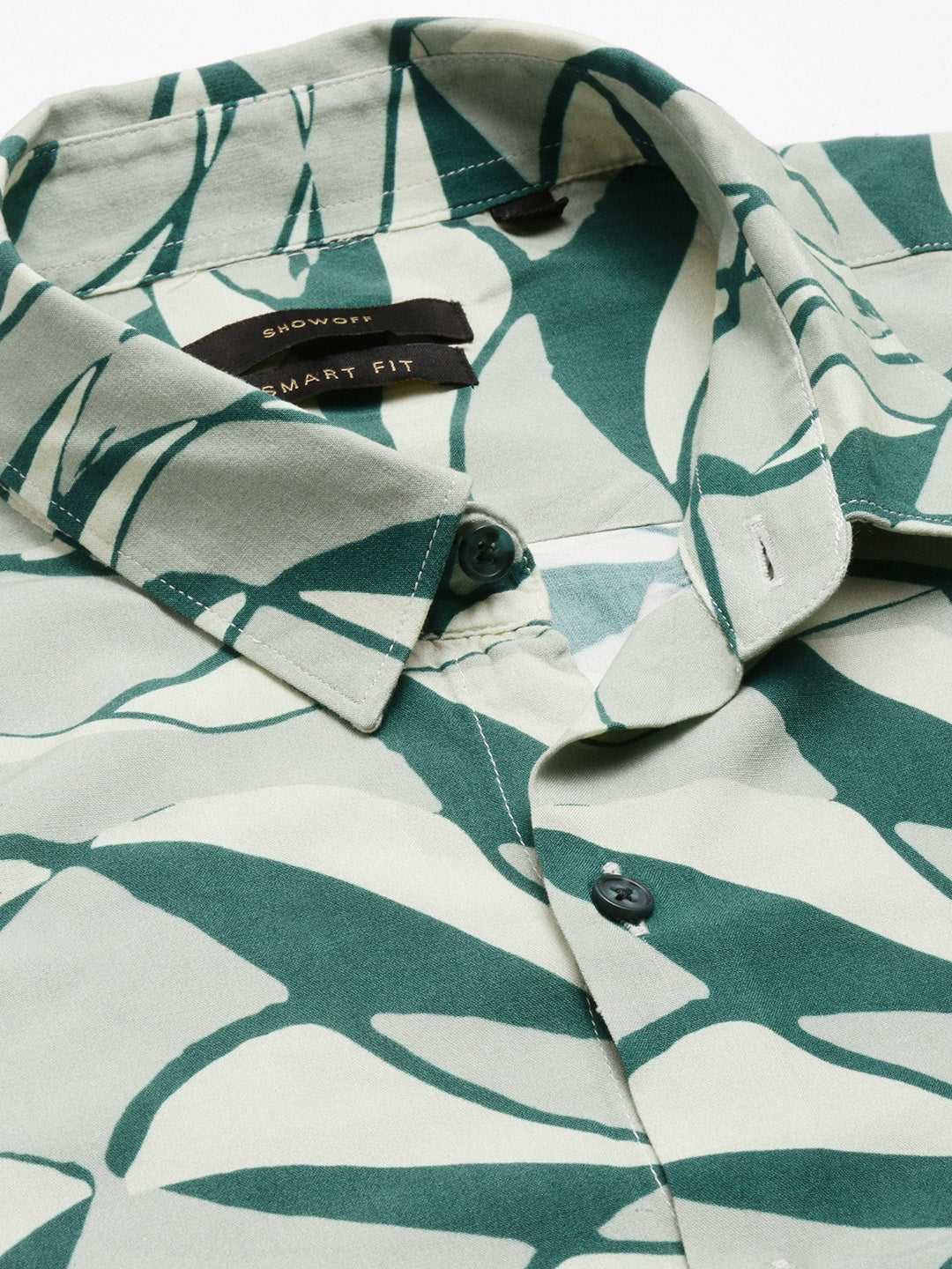 Men's Green Smart Slim Fit Abstract Printed Spread Collar Cotton Casual Shirt