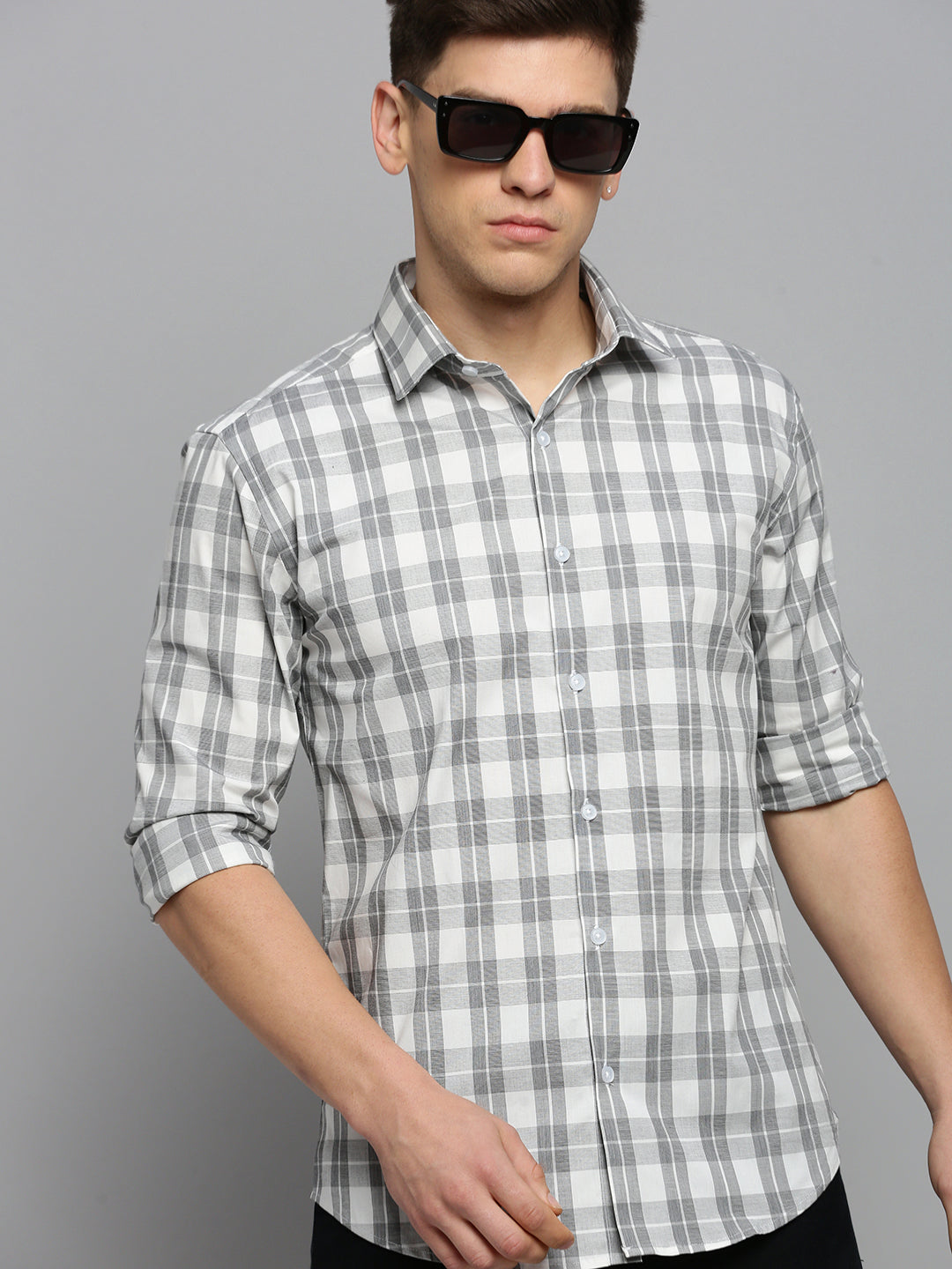 Men White Checked Casual Shirt