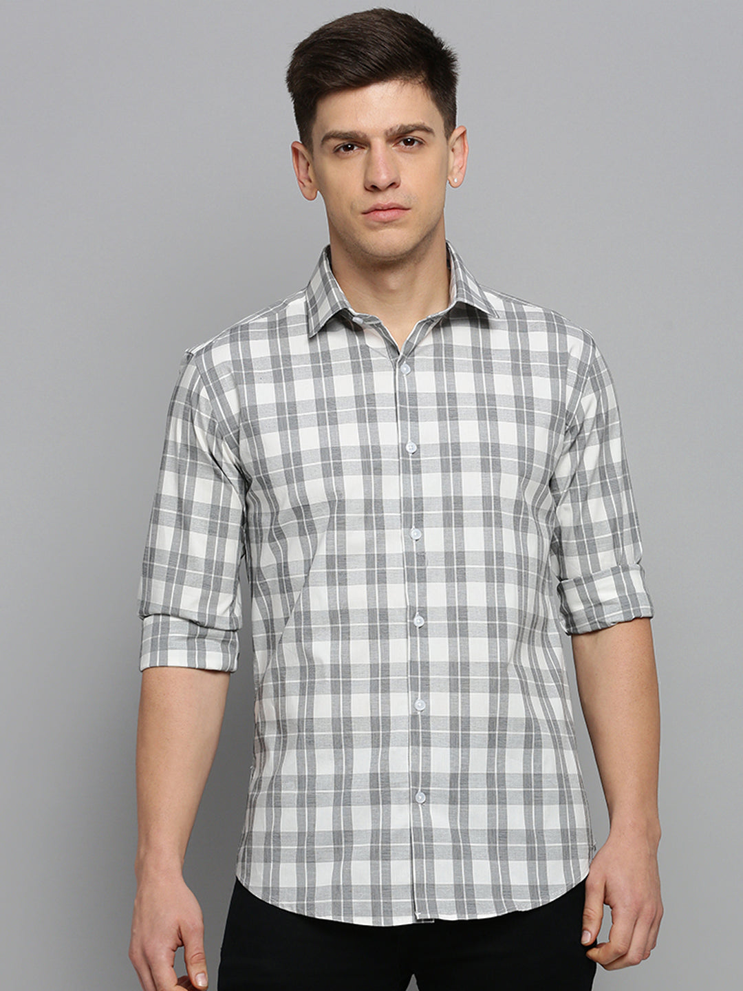 Men White Checked Casual Shirt