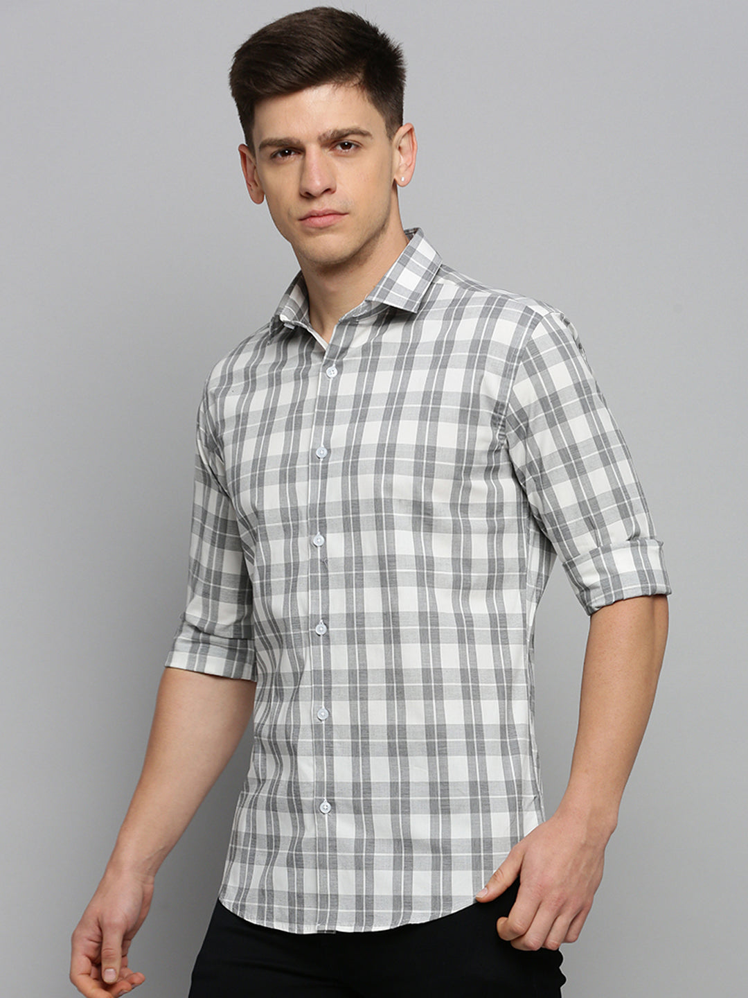 Men White Checked Casual Shirt