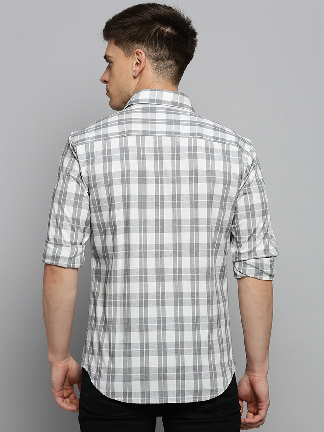 Men White Checked Casual Shirt