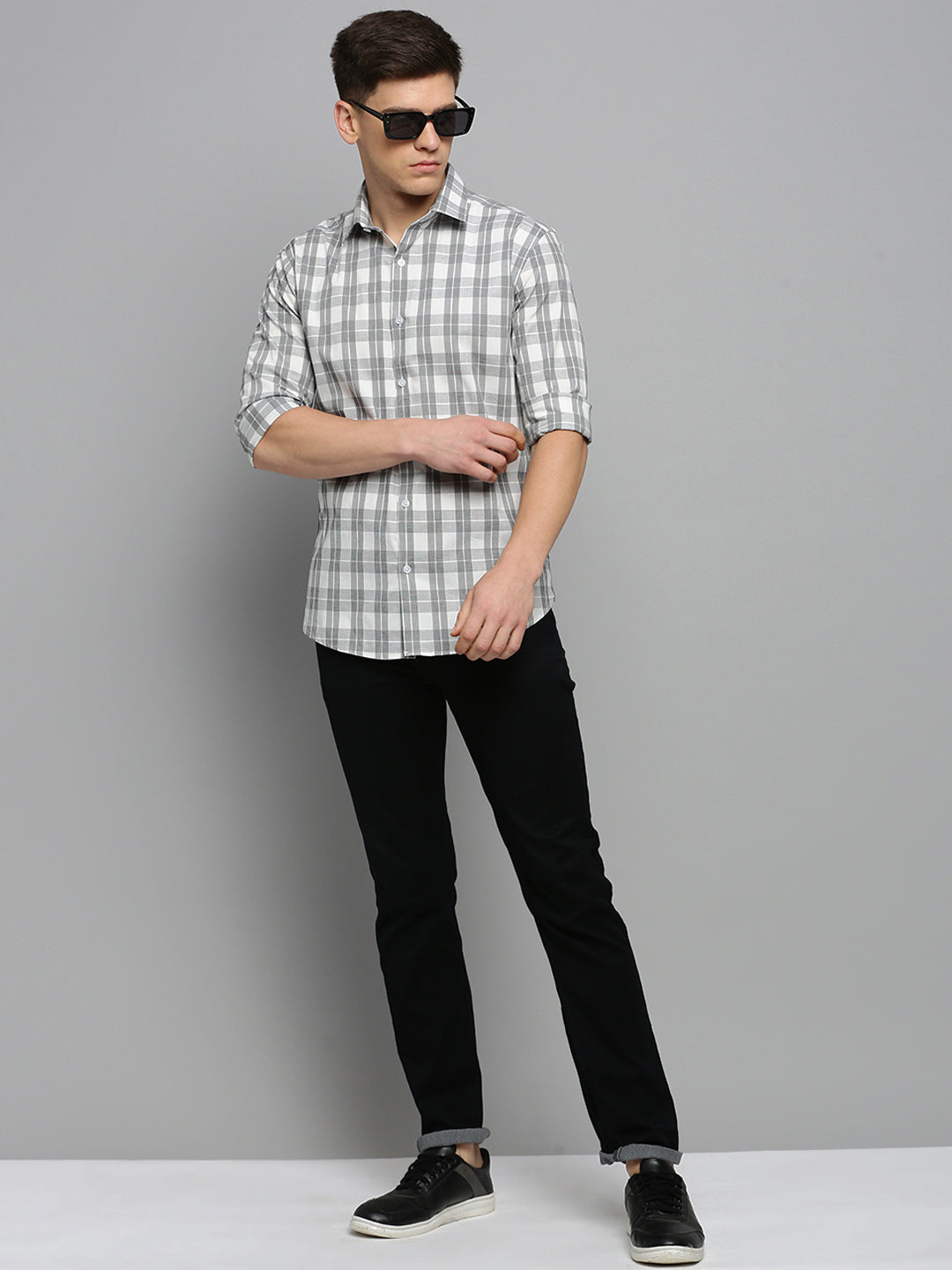 Men White Checked Casual Shirt