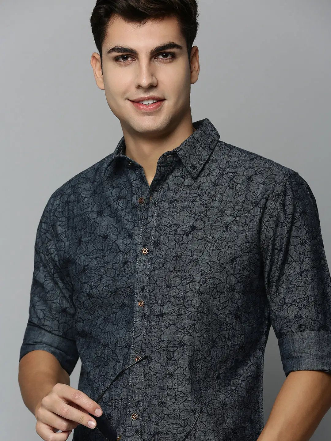 Men's Grey Printed Casual Shirt