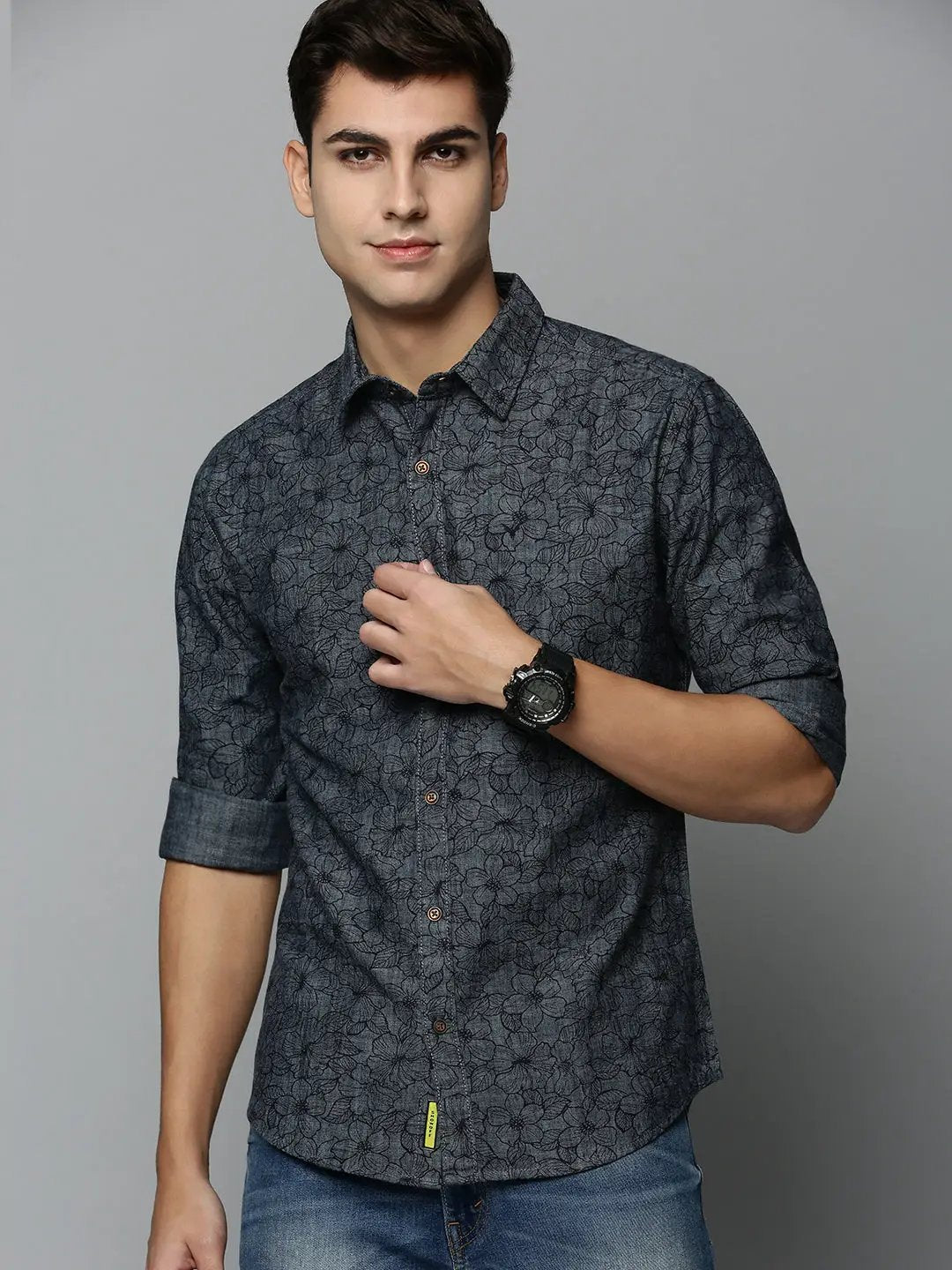 Men's Grey Printed Casual Shirt