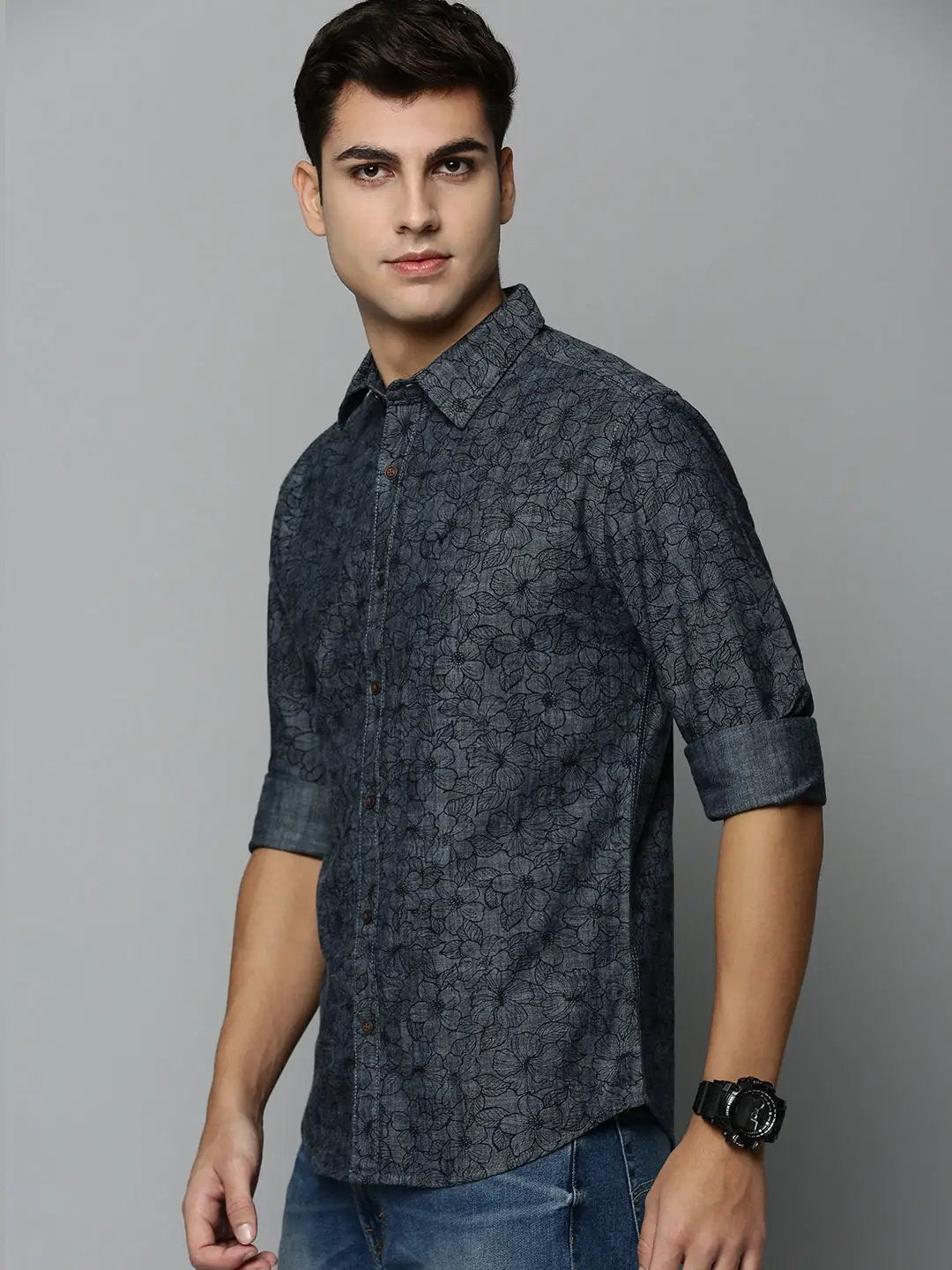 Men's Grey Printed Casual Shirt