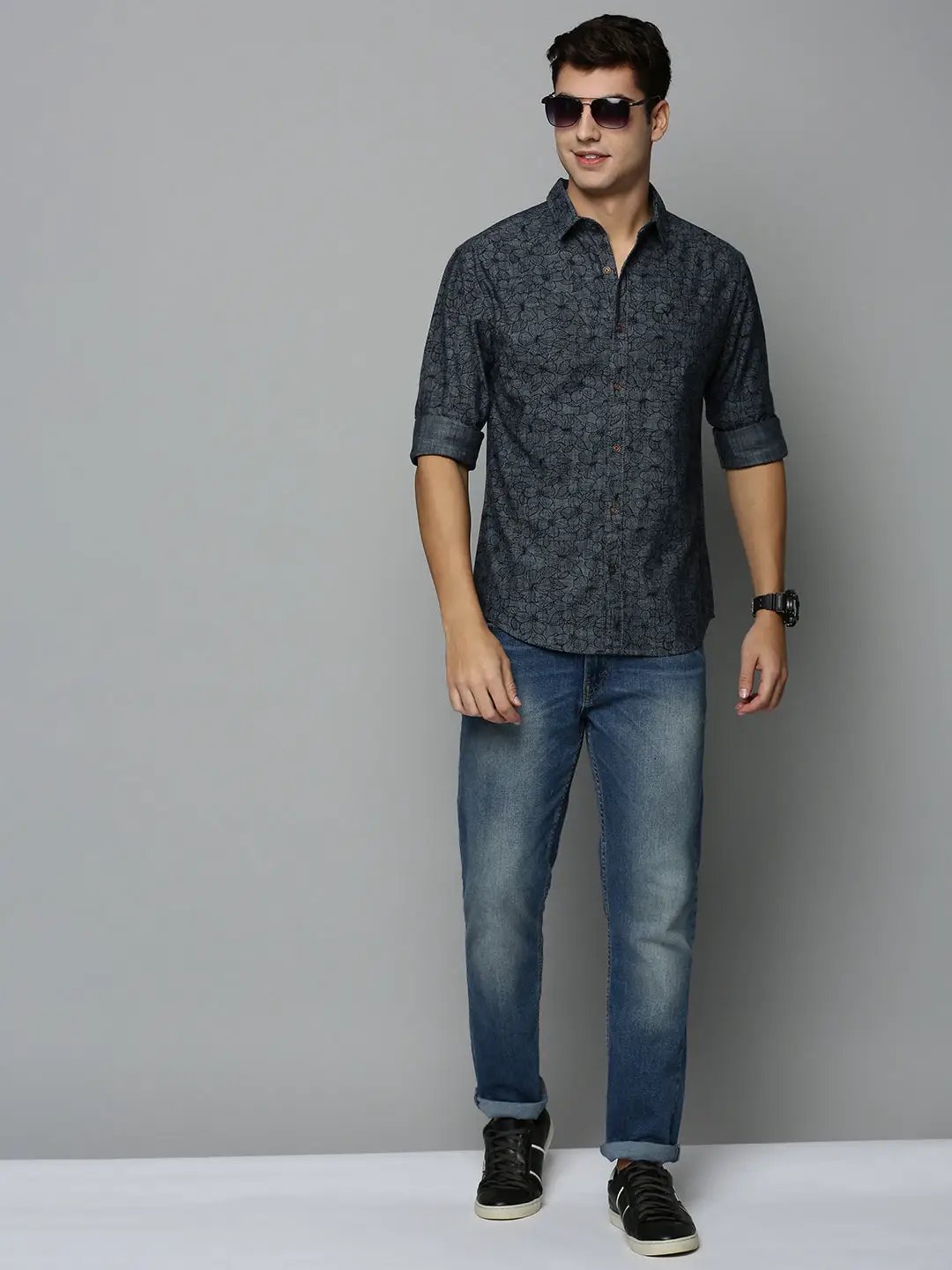 Men's Grey Printed Casual Shirt