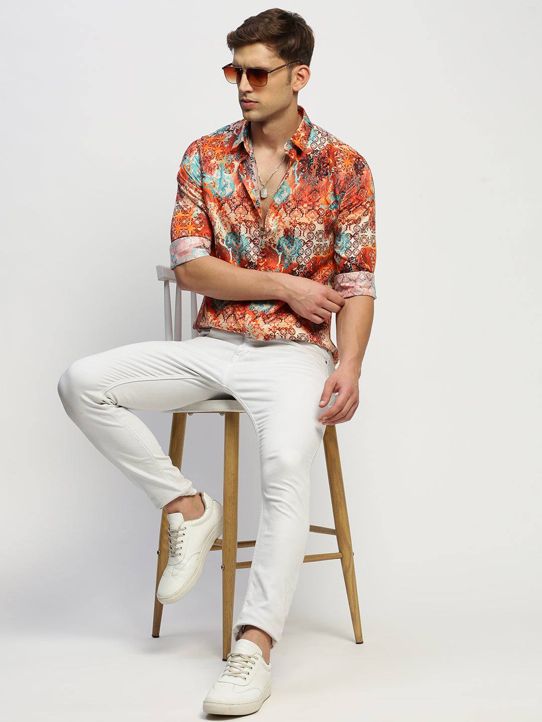 Men Orange Printed Shirt