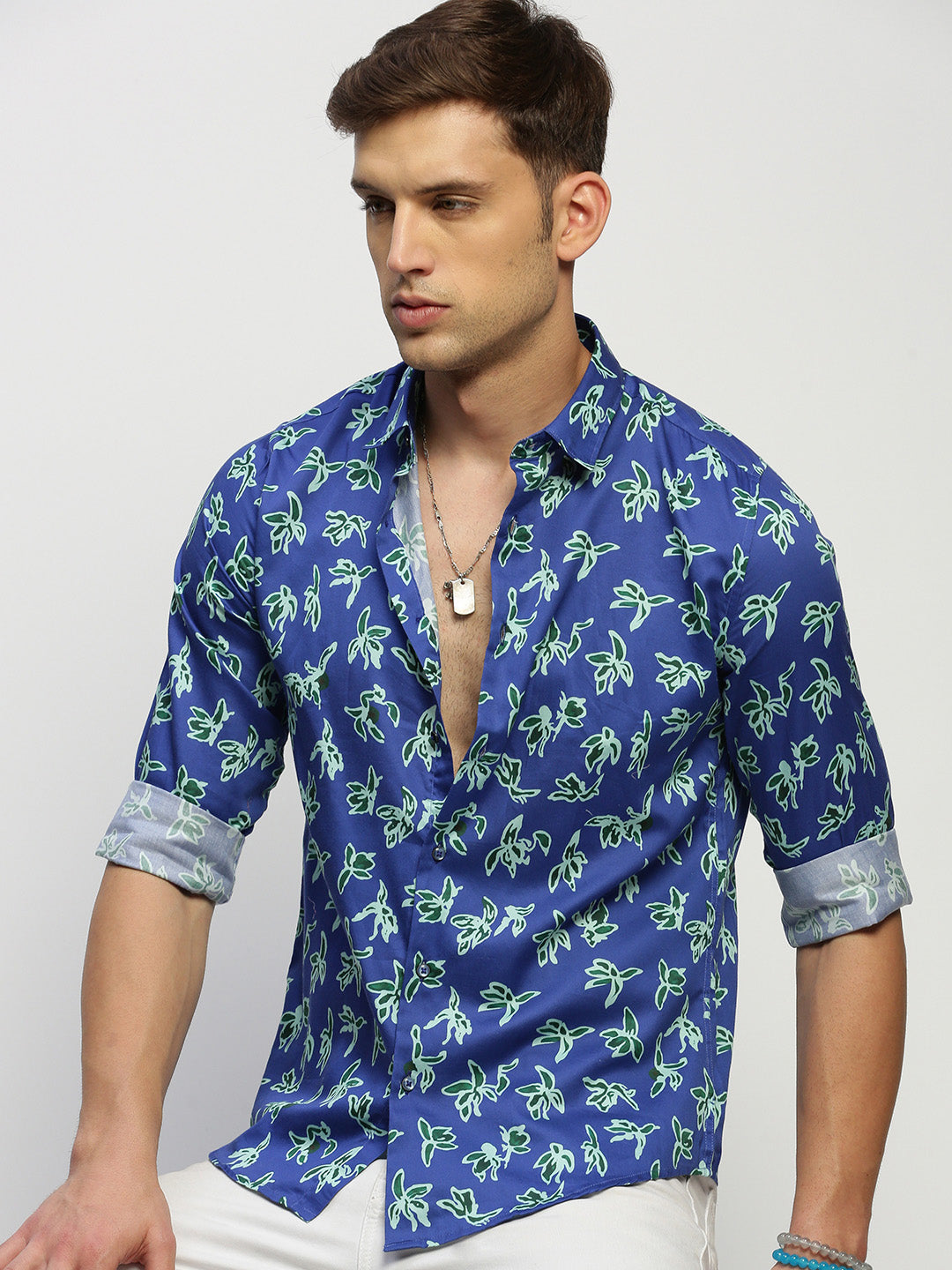 Men Blue Floral Shirt