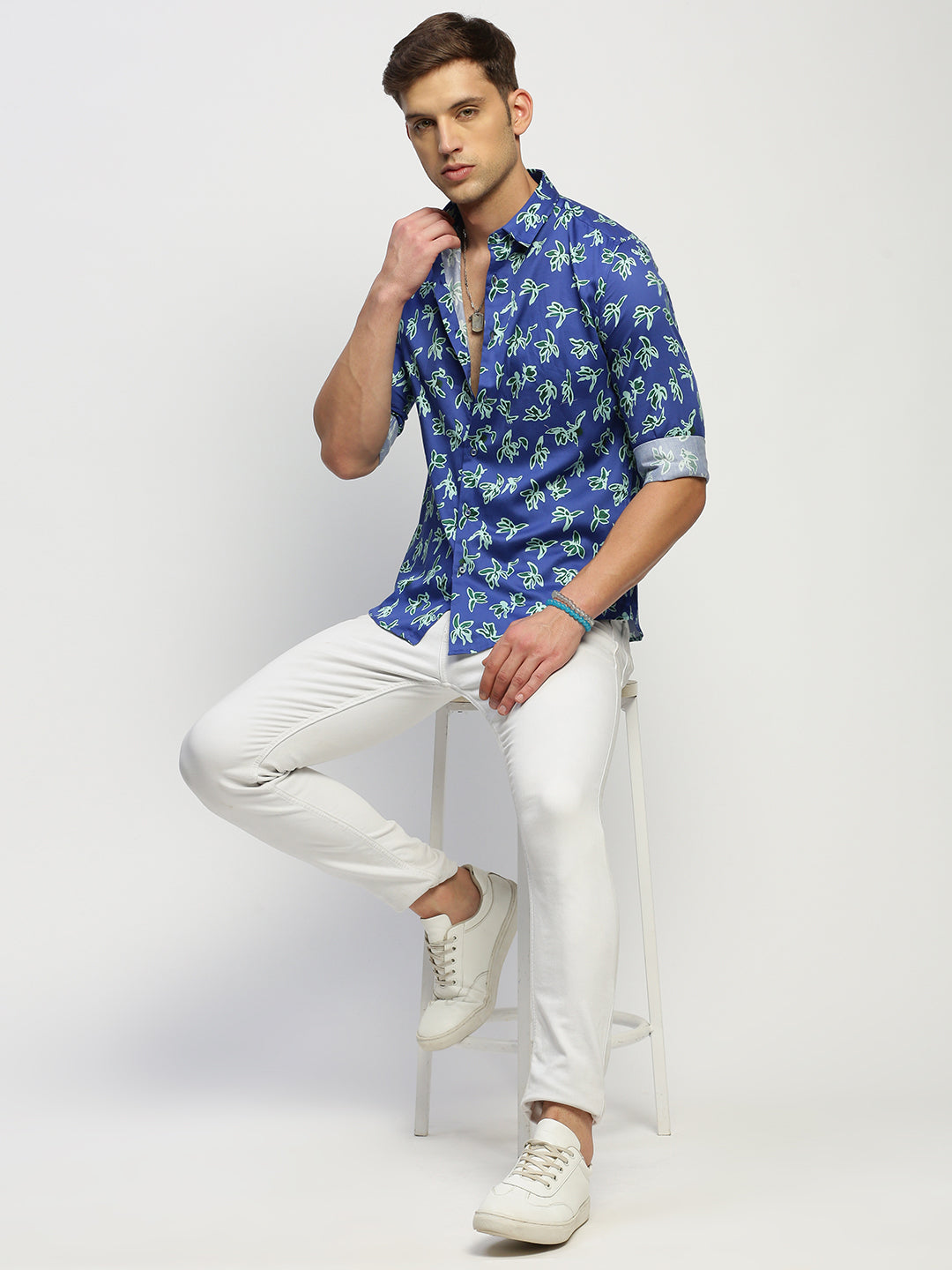 Men Blue Floral Shirt