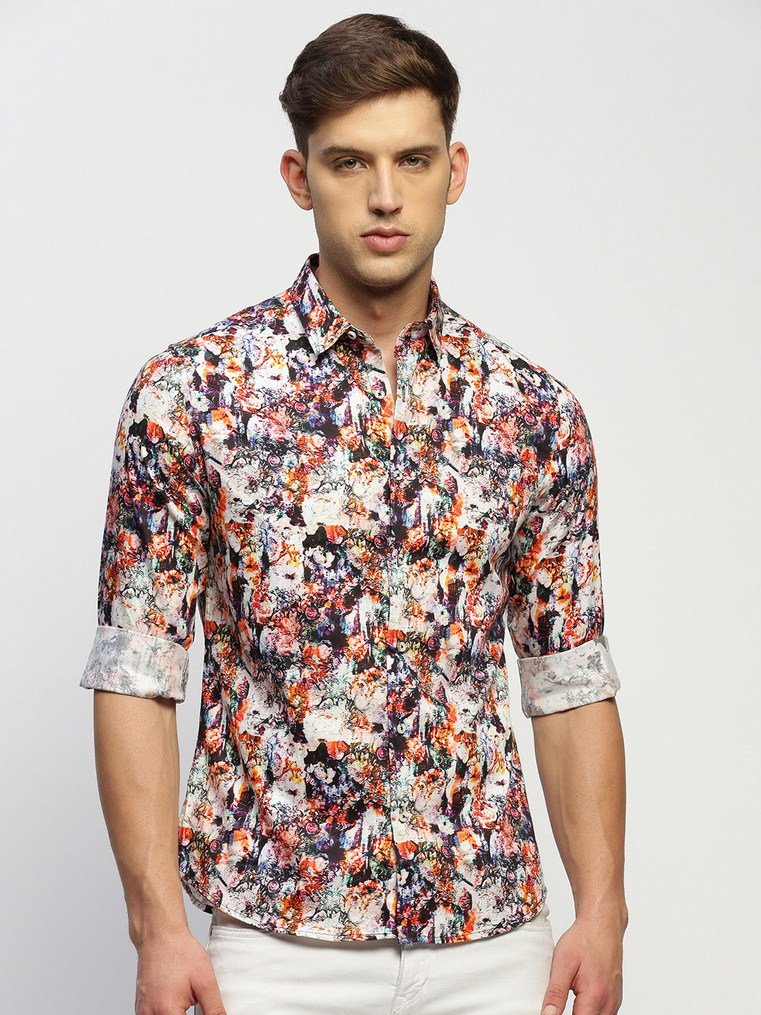 Men White Floral Shirt