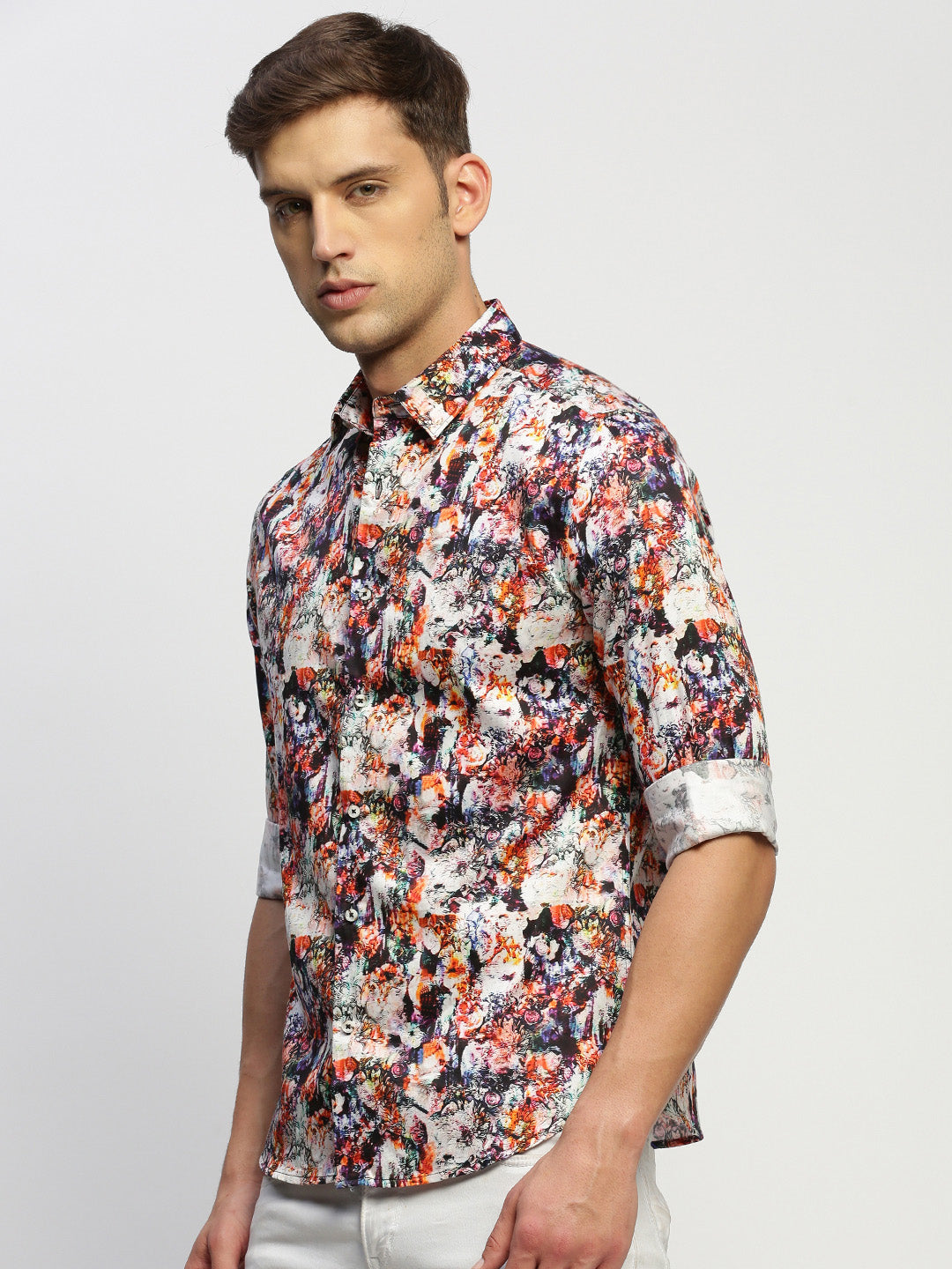 Men White Floral Shirt