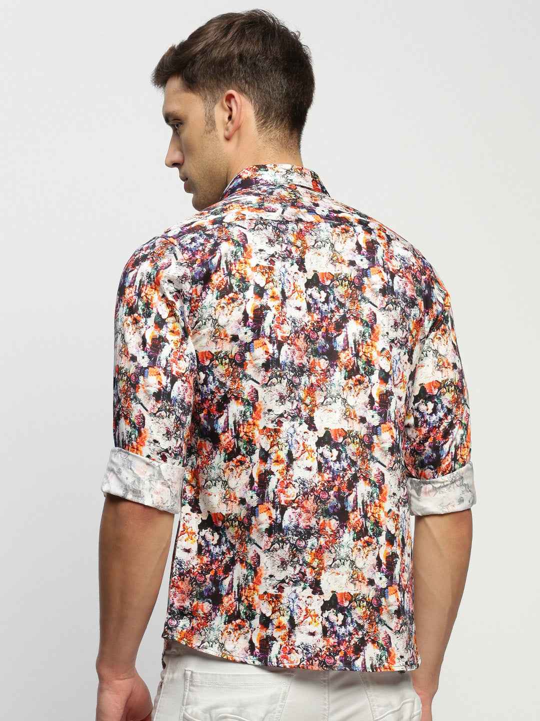 Men White Floral Shirt