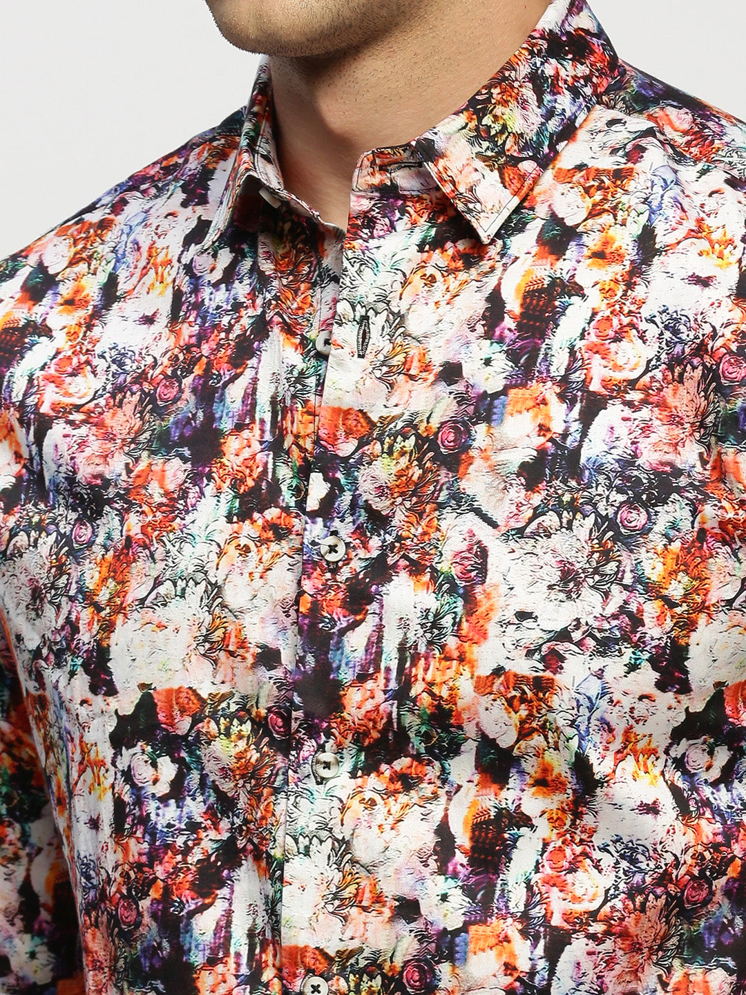 Men White Floral Shirt