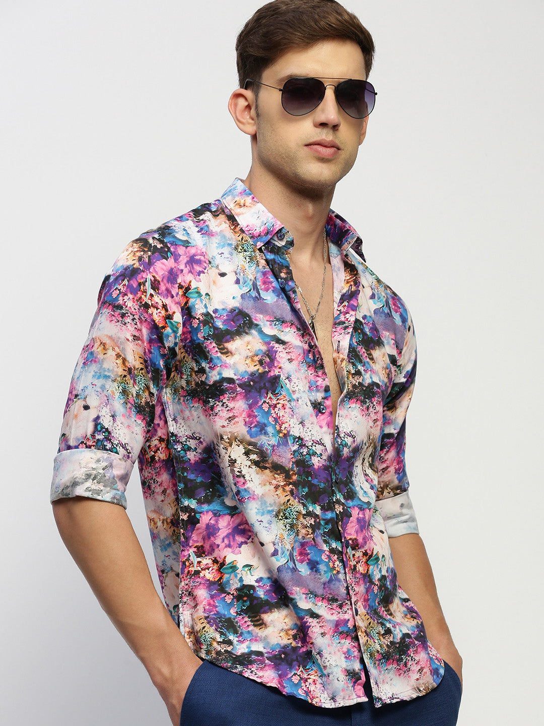 Men Purple Floral Shirt