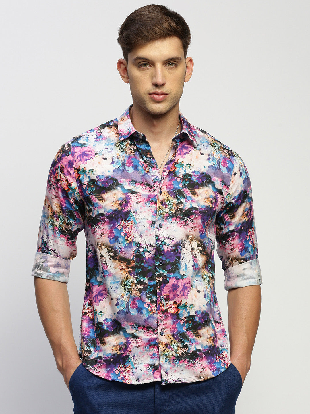 Men Purple Floral Shirt