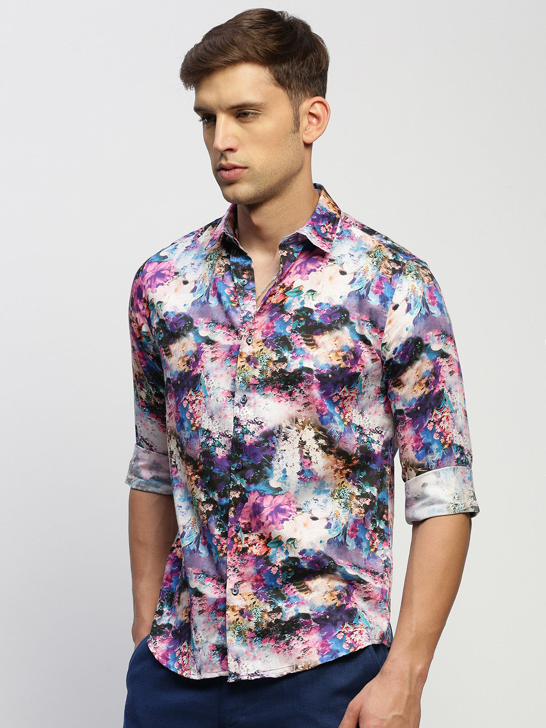 Men Purple Floral Shirt