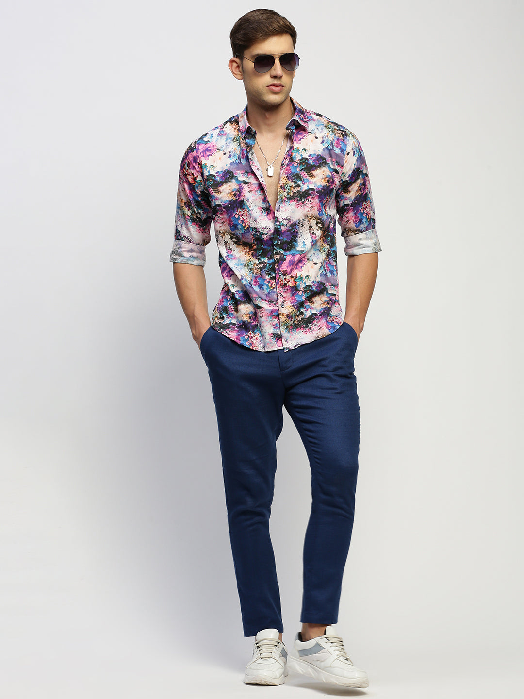 Men Purple Floral Shirt