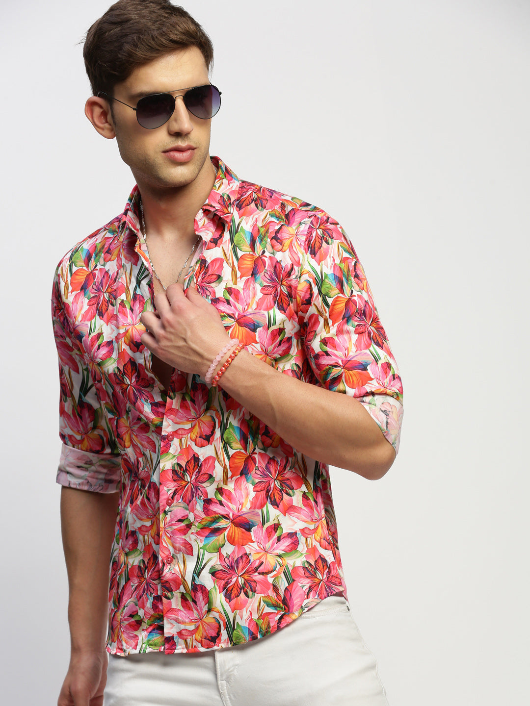 Men Pink Floral Shirt