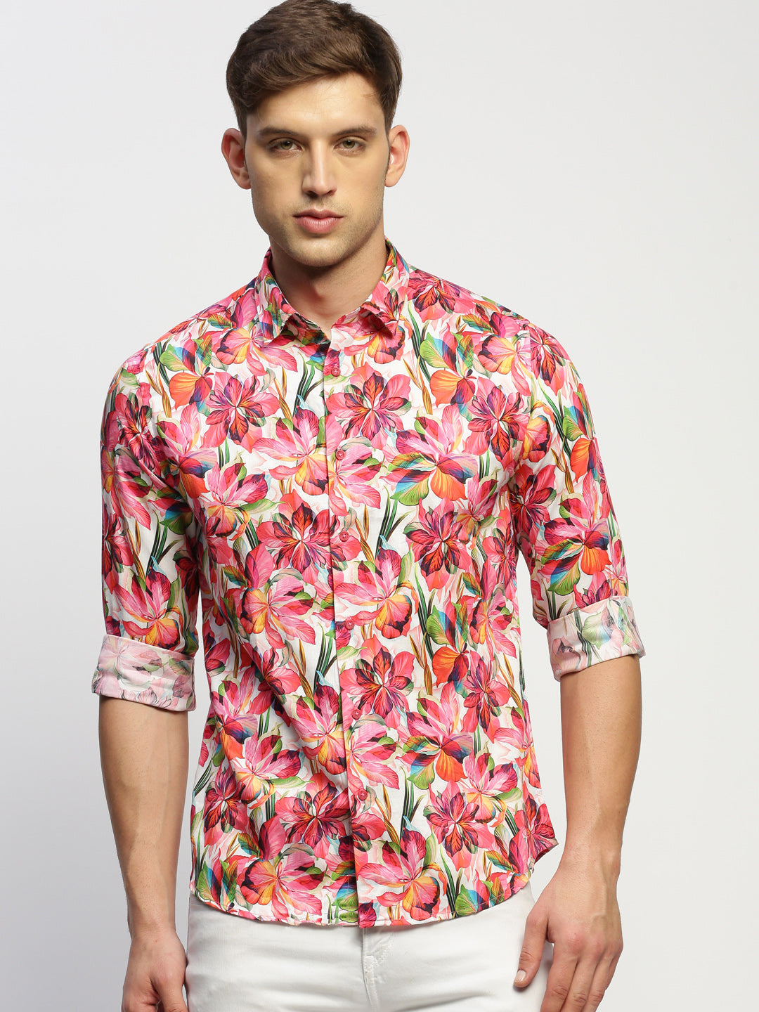 Men Pink Floral Shirt