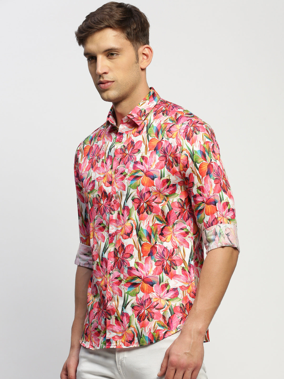 Men Pink Floral Shirt