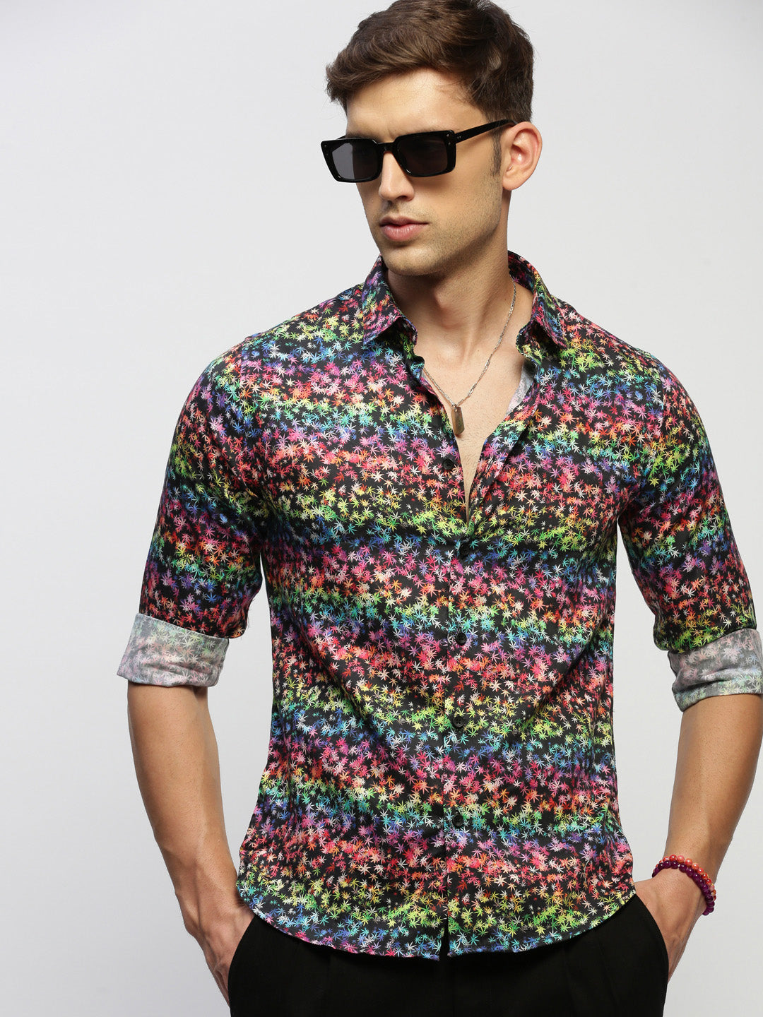 Men Black Floral Shirt