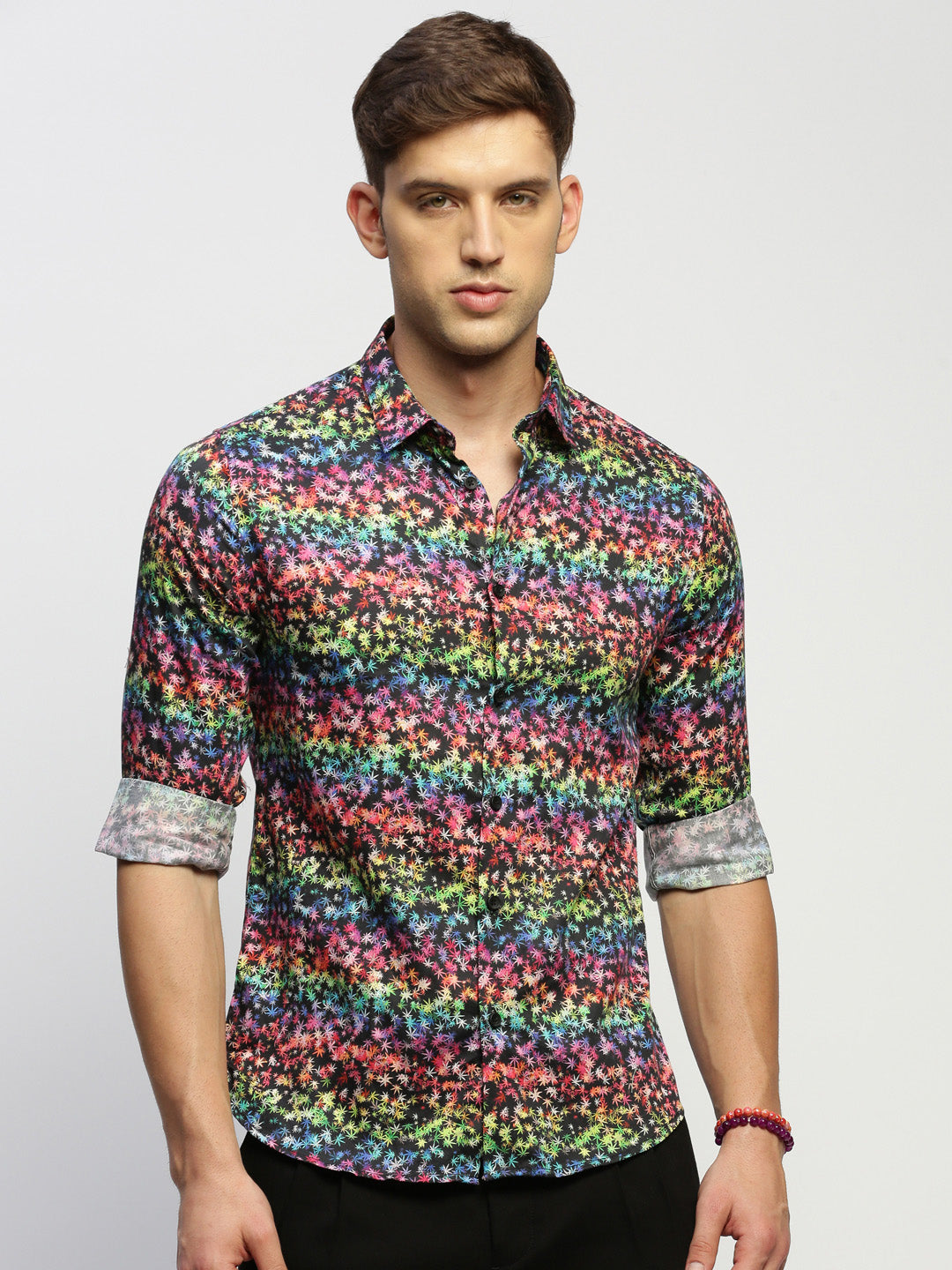 Men Black Floral Shirt