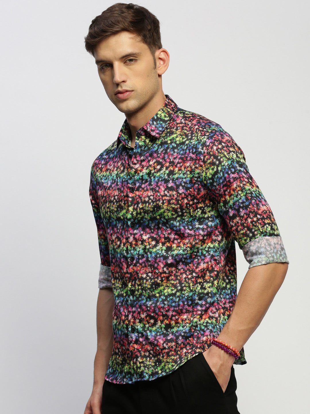 Men Black Floral Shirt