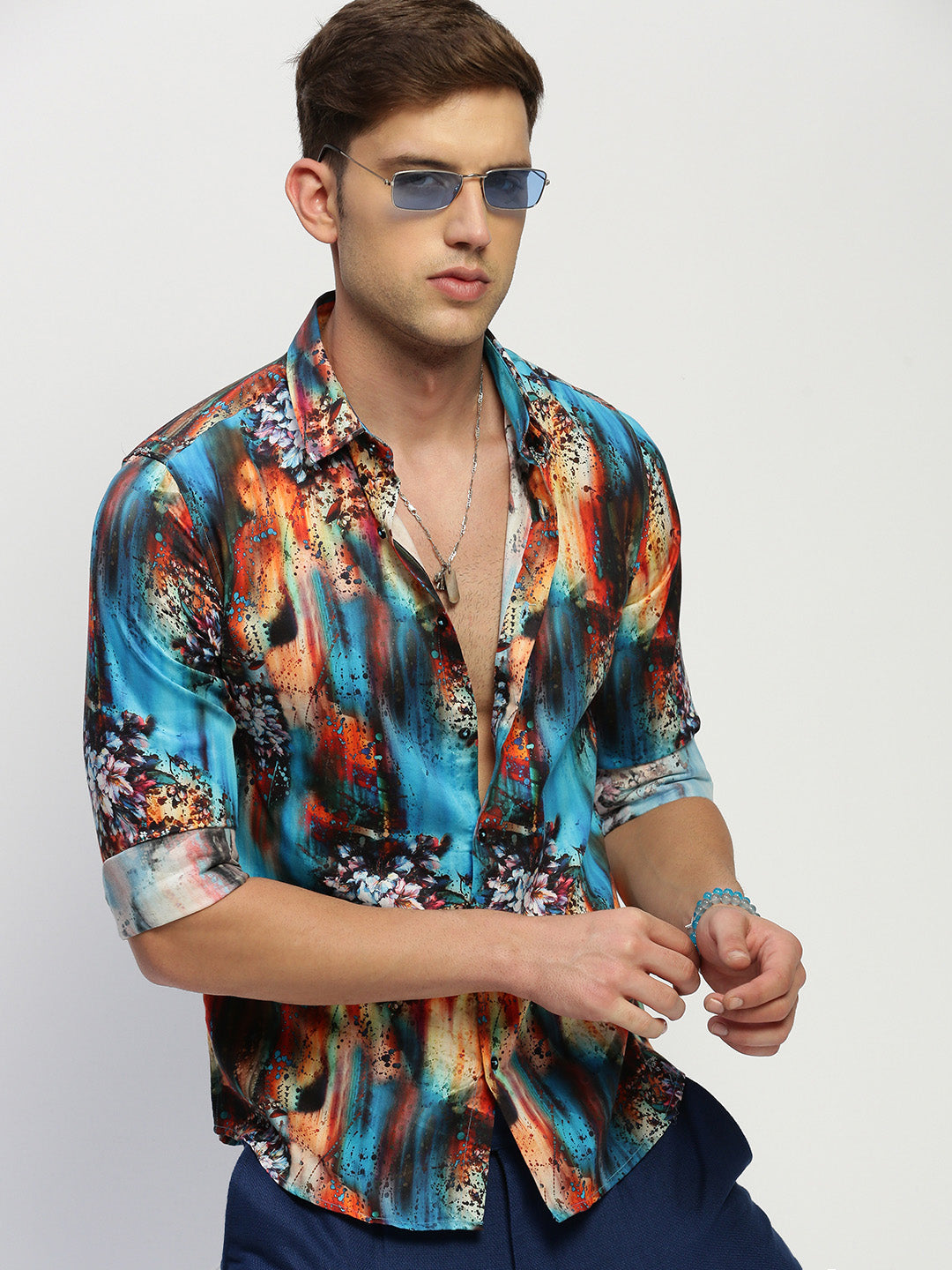 Men Blue Floral Shirt