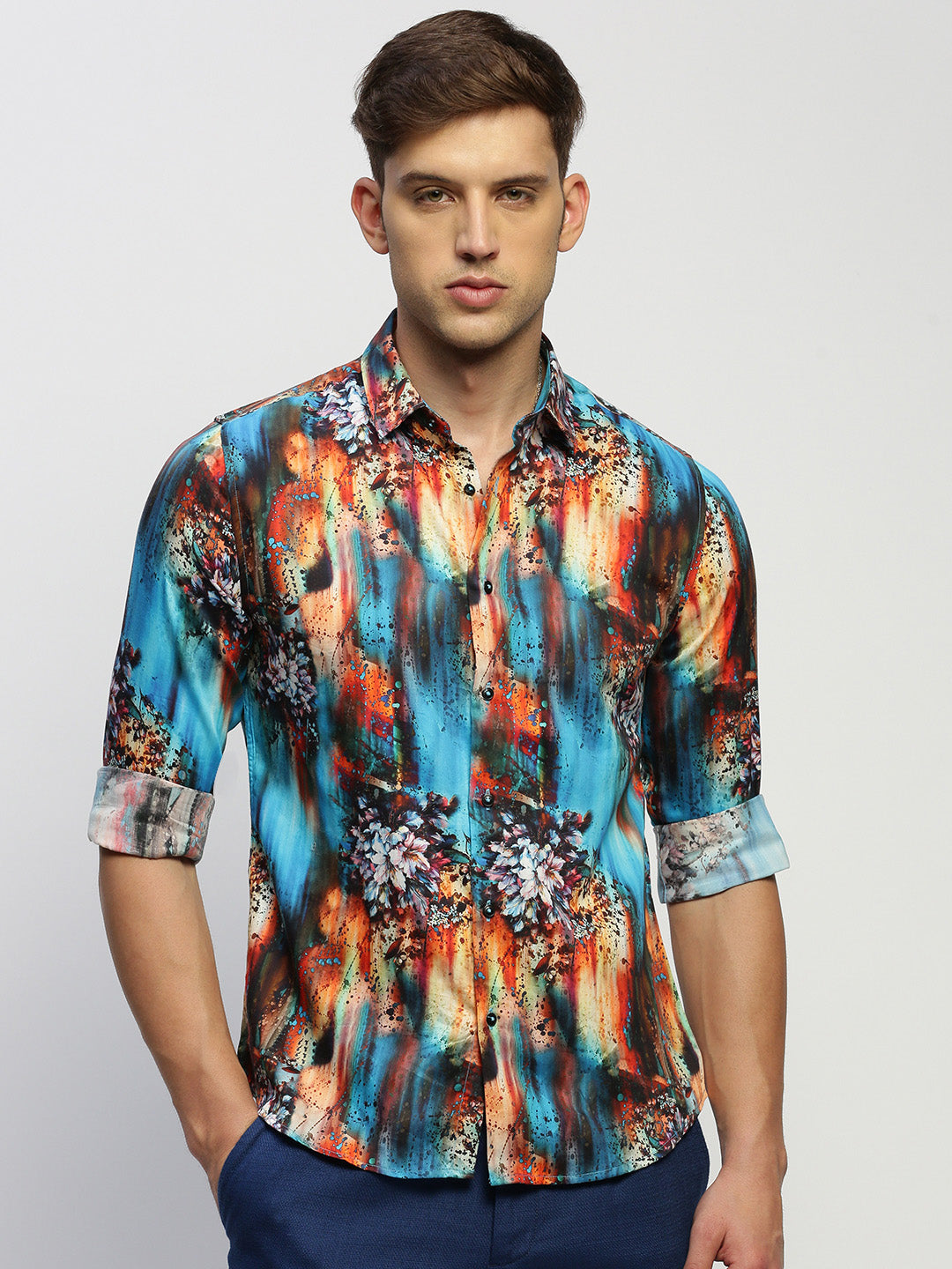 Men Blue Floral Shirt