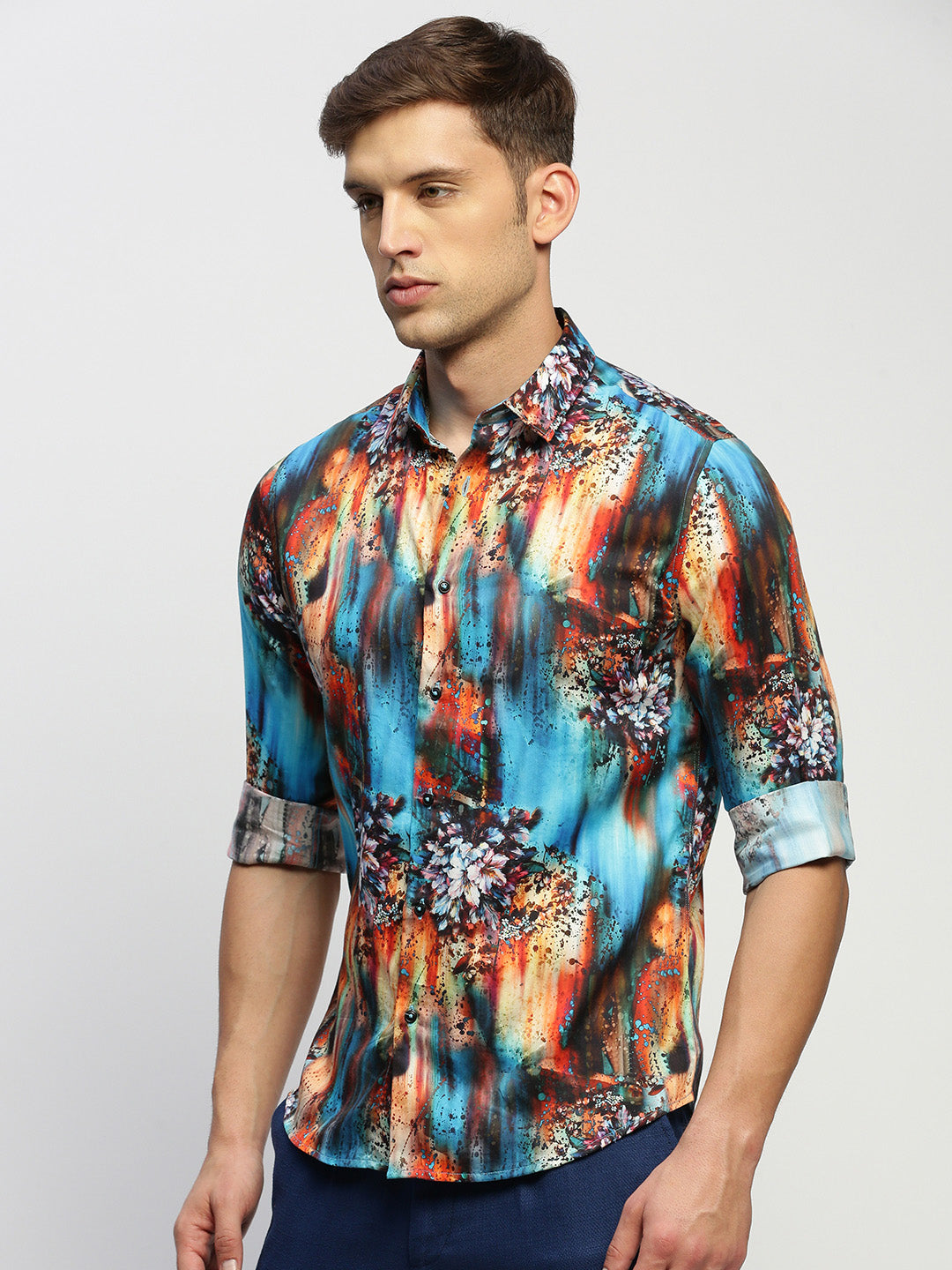 Men Blue Floral Shirt