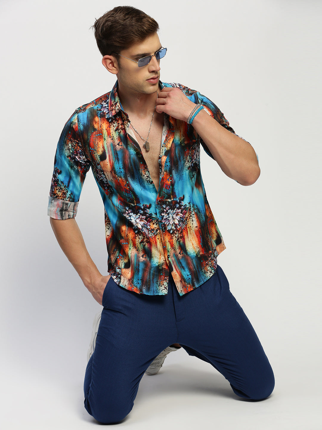 Men Blue Floral Shirt