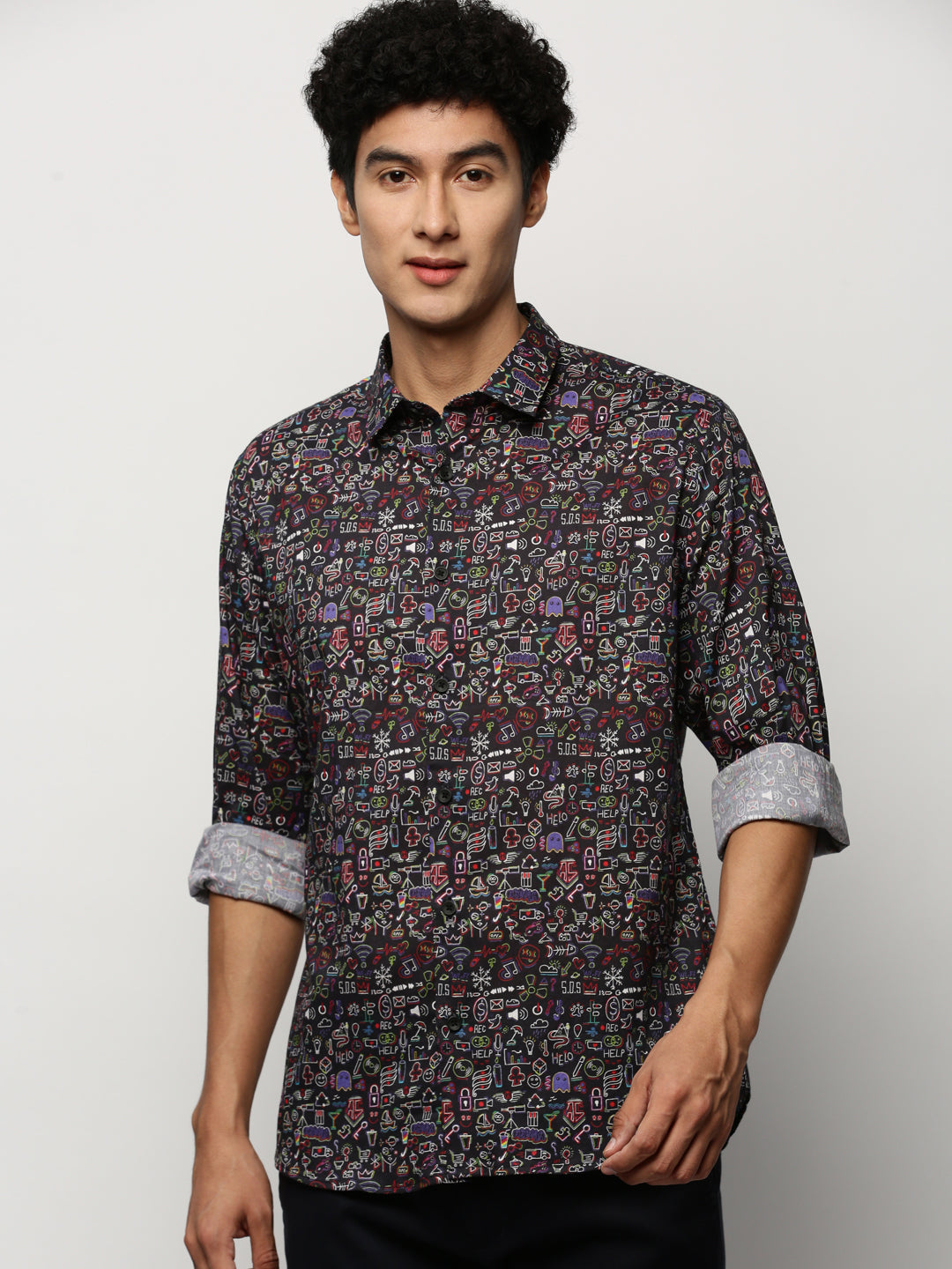 Men Black Printed Shirt