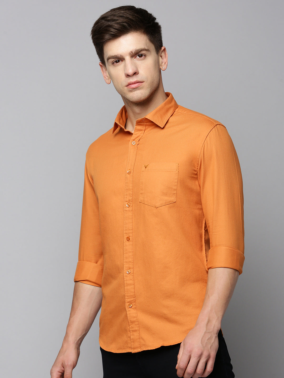 Men Orange Solid Casual Shirt