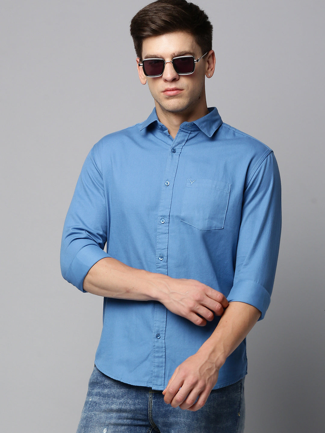 Men Blue Solid Casual Shirt