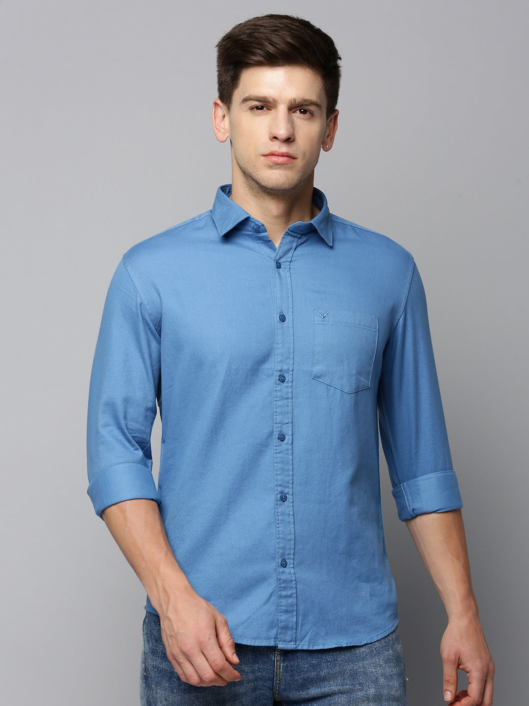 Men Blue Solid Casual Shirt