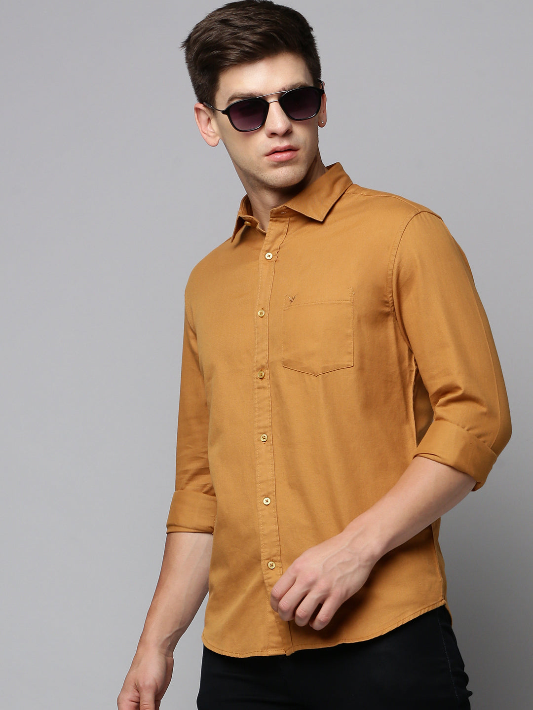 Men Khaki Solid Casual Shirt