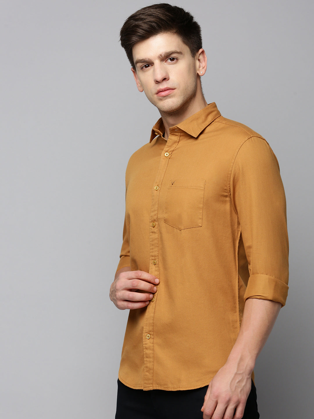 Men Khaki Solid Casual Shirt