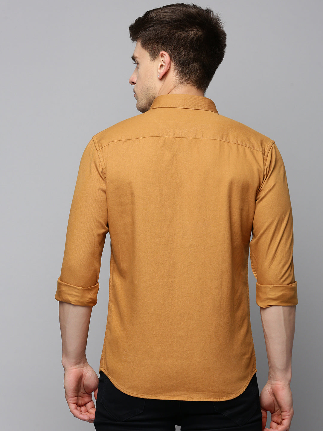 Men Khaki Solid Casual Shirt