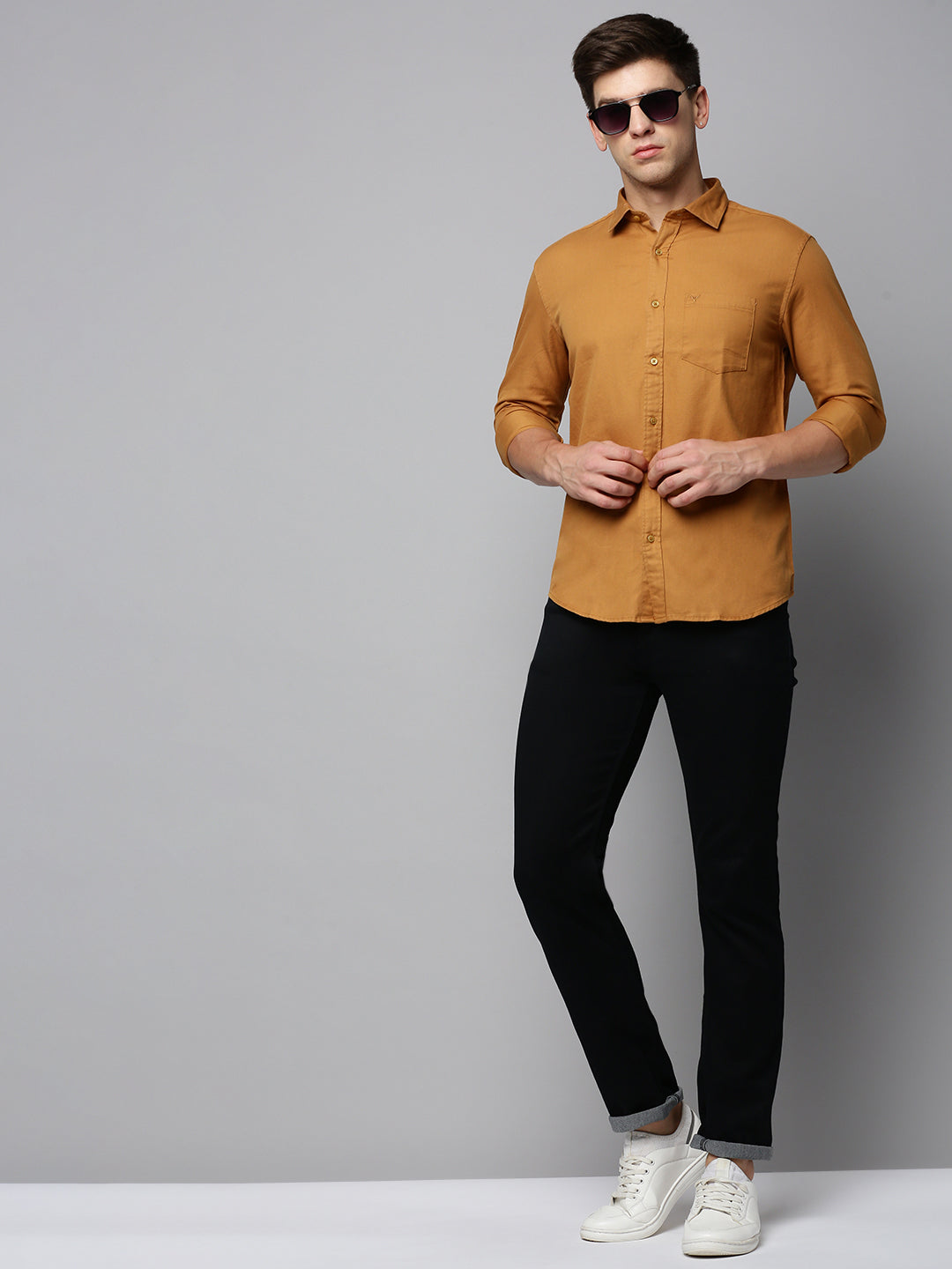 Men Khaki Solid Casual Shirt