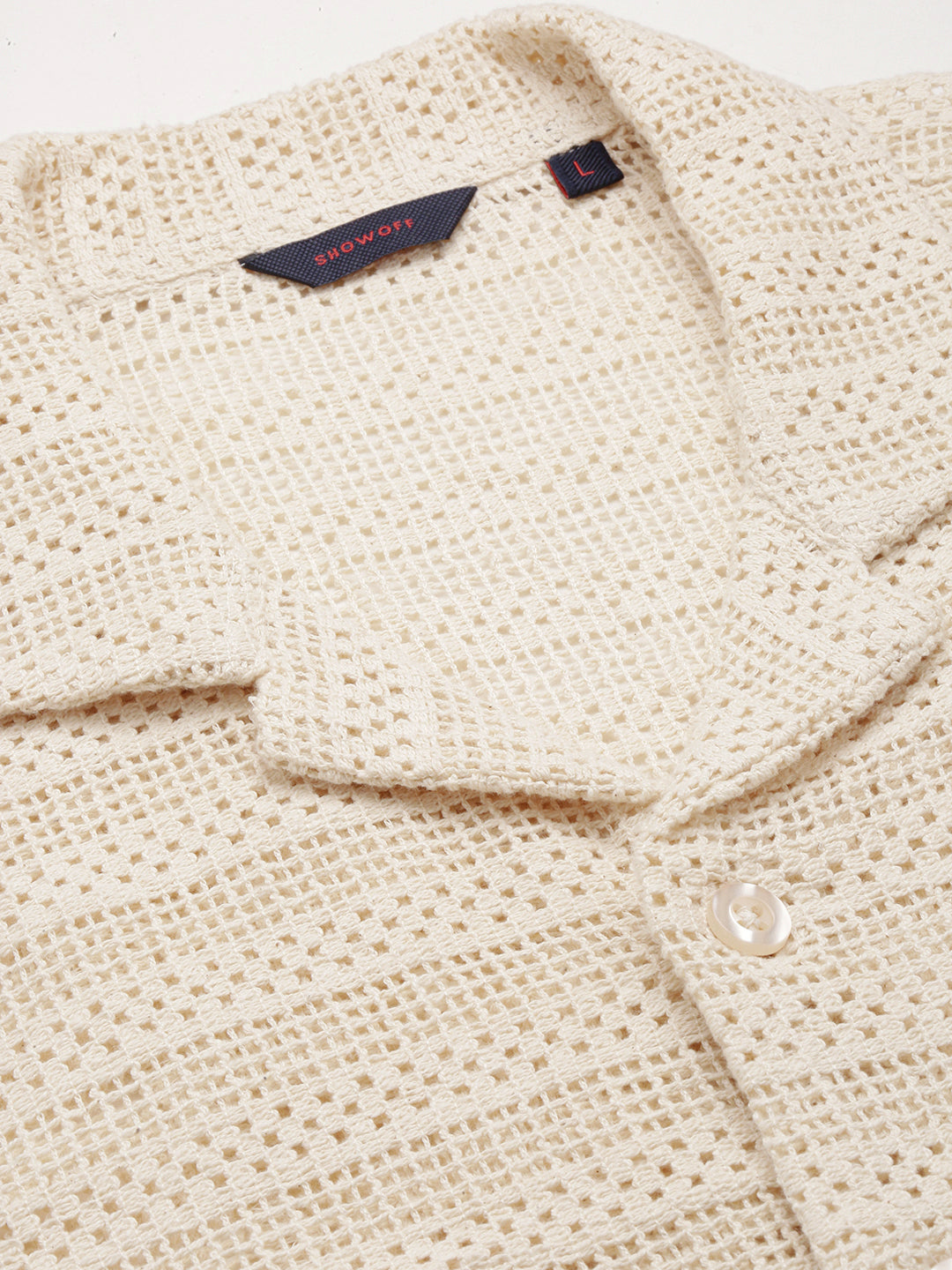 Men's Cream Striped Comfort Cotton Casual Crochet Shirt