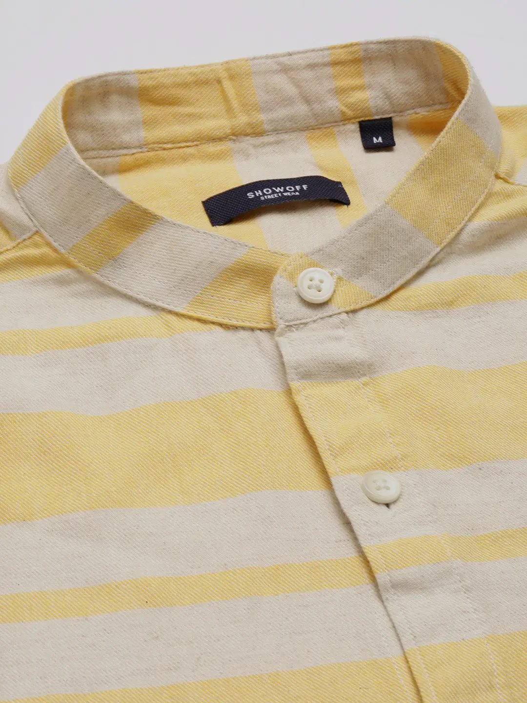 Men's Mandarin Collar Horizontal Stripes Orange Casual Shirt