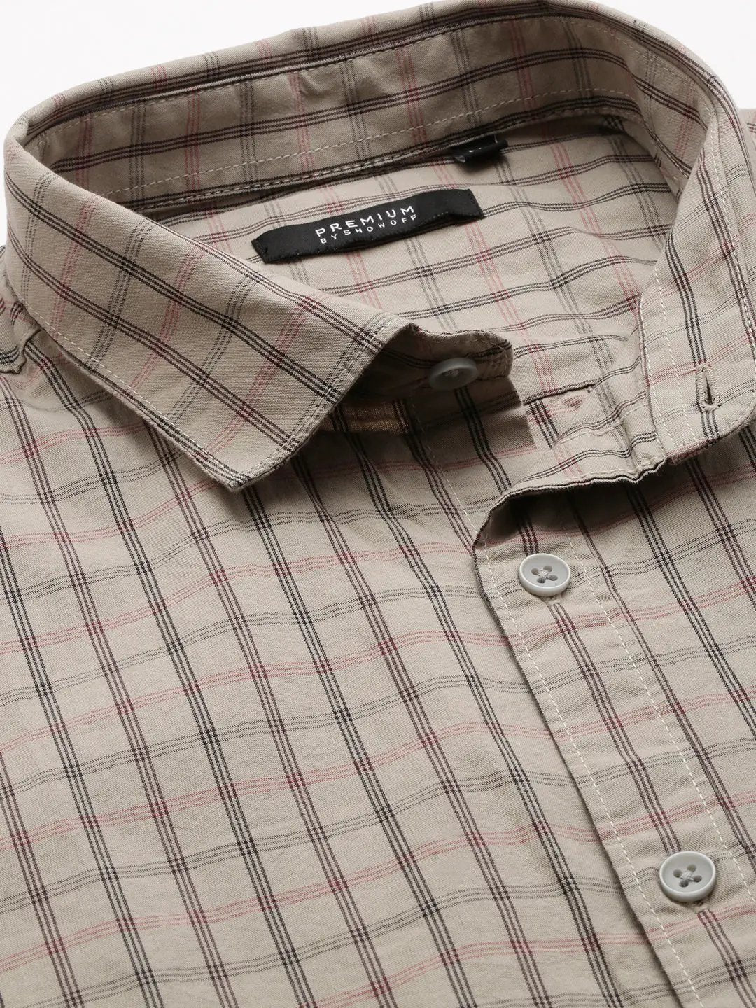 Men's Beige Comfort Tartan Checked Casual Cotton Shirt