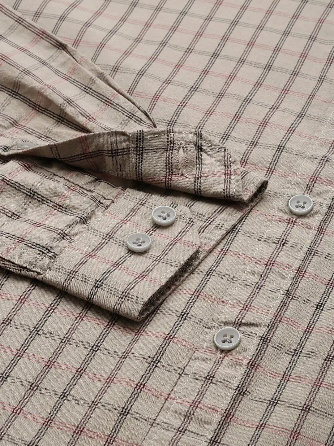 Men's Beige Comfort Tartan Checked Casual Cotton Shirt