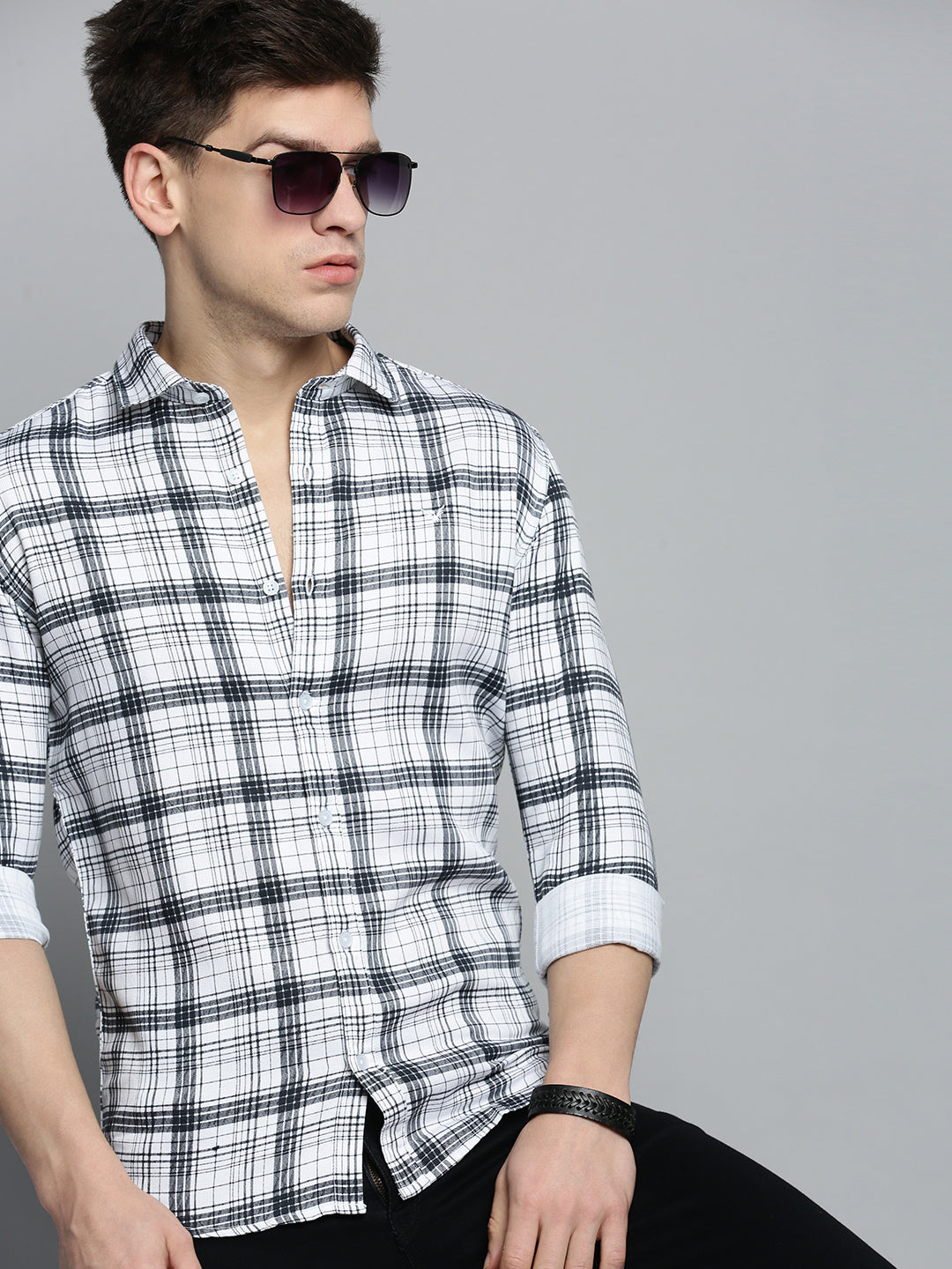 Men's White Checked Casual Shirt