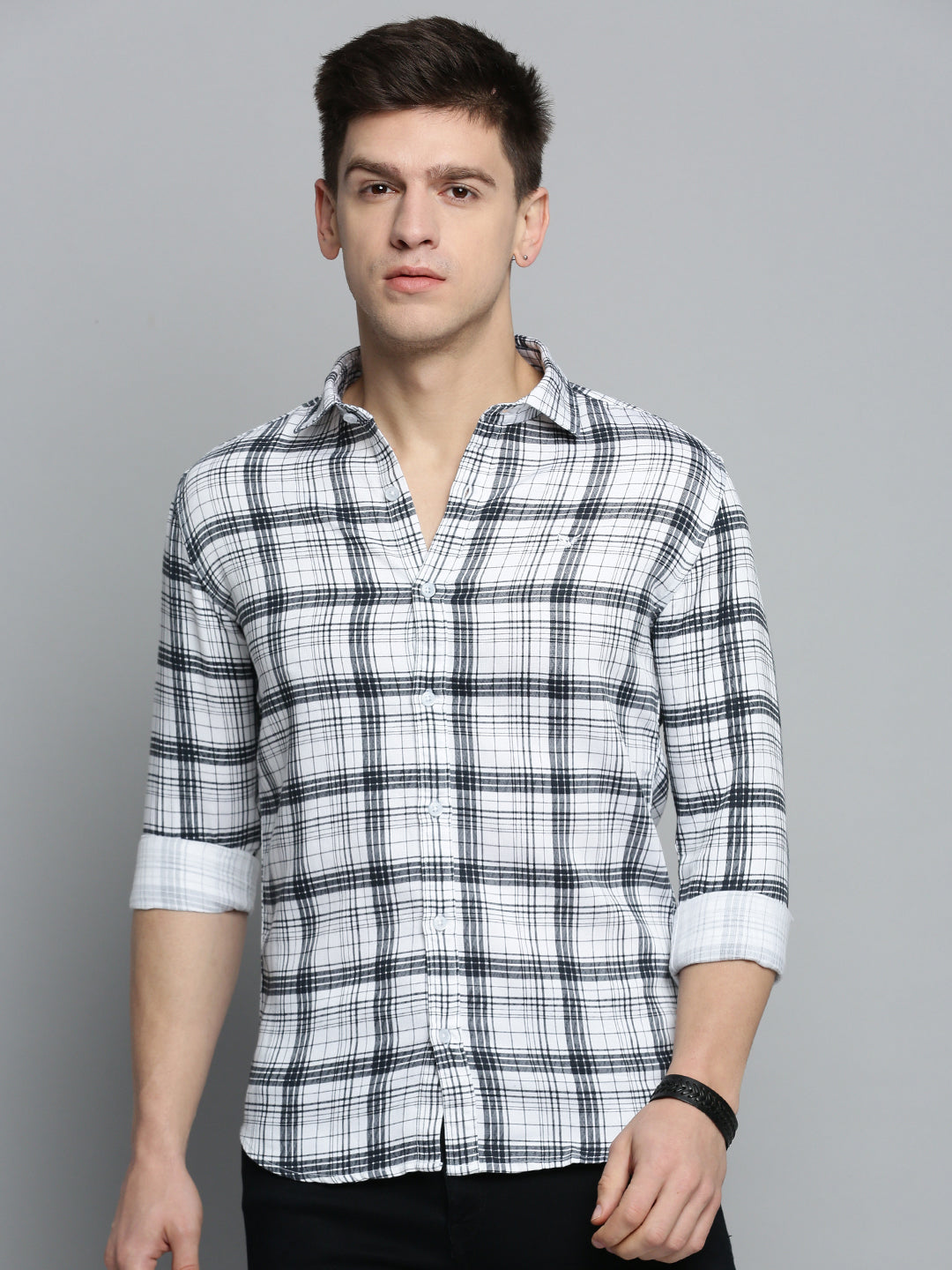 Men's White Checked Casual Shirt