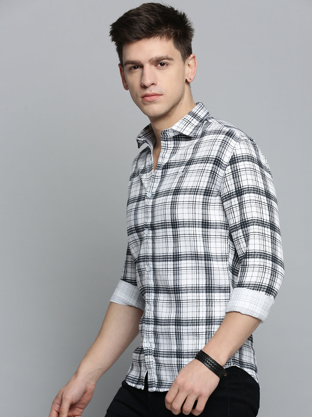 Men's White Checked Casual Shirt